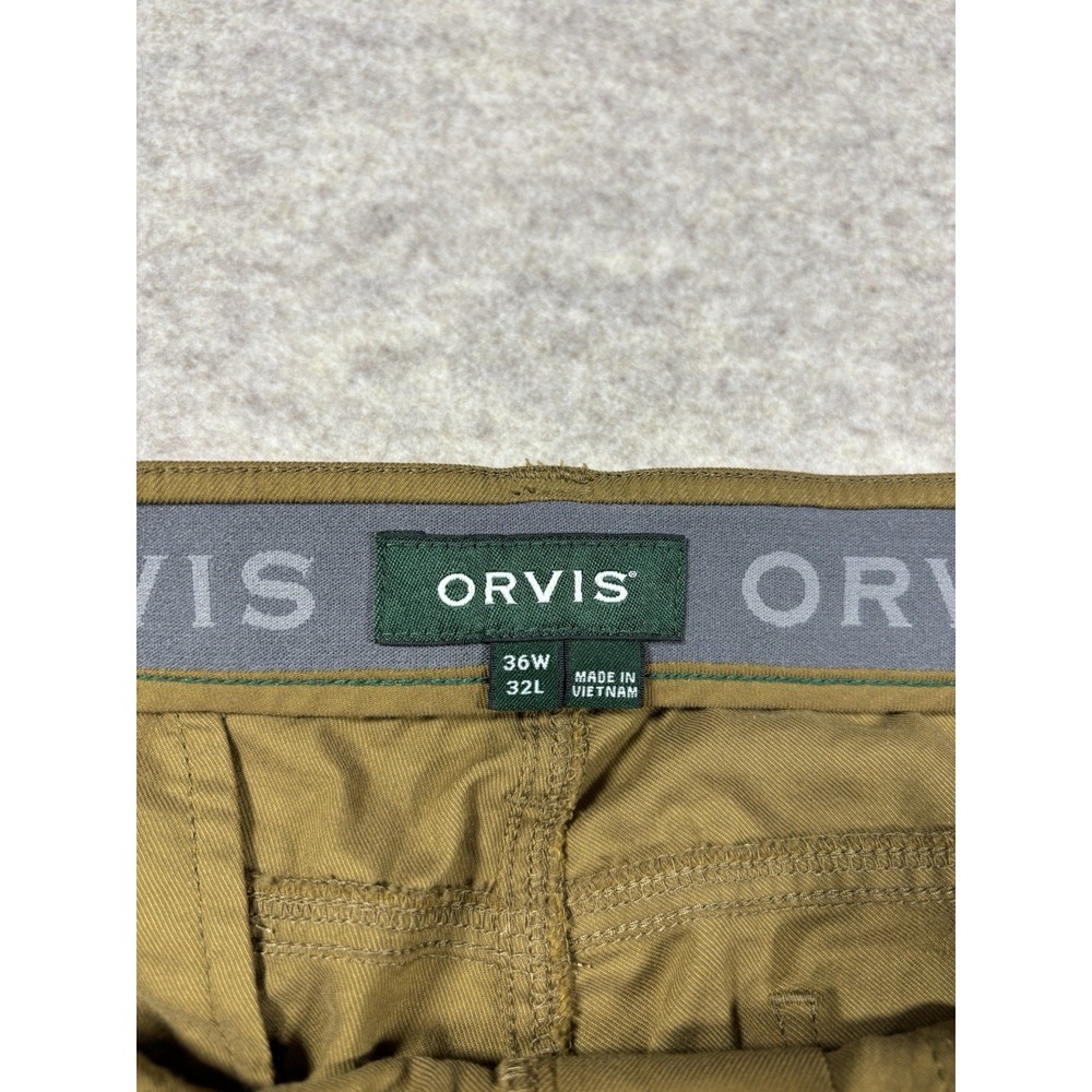 Orvis Tech Chino Pants Mens 36x32 Tan Water Repellent Stretch 5 Pocket - Picture 6 of 8